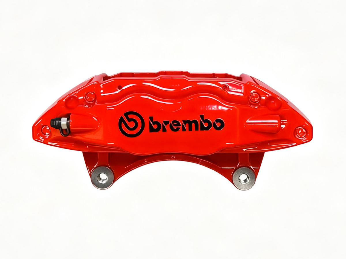 Red Brembo F50 caliper shown from the opposite side on white