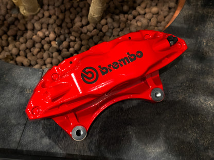 Brembo logo detail on the red caliper body