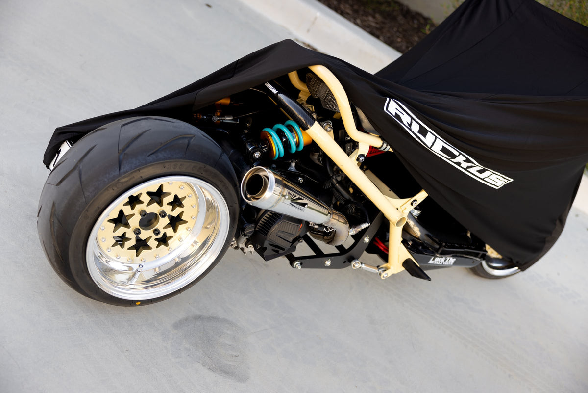 Ruckus Zoomer NPS50 cover over a custom Ruckus with a wide rear wheel