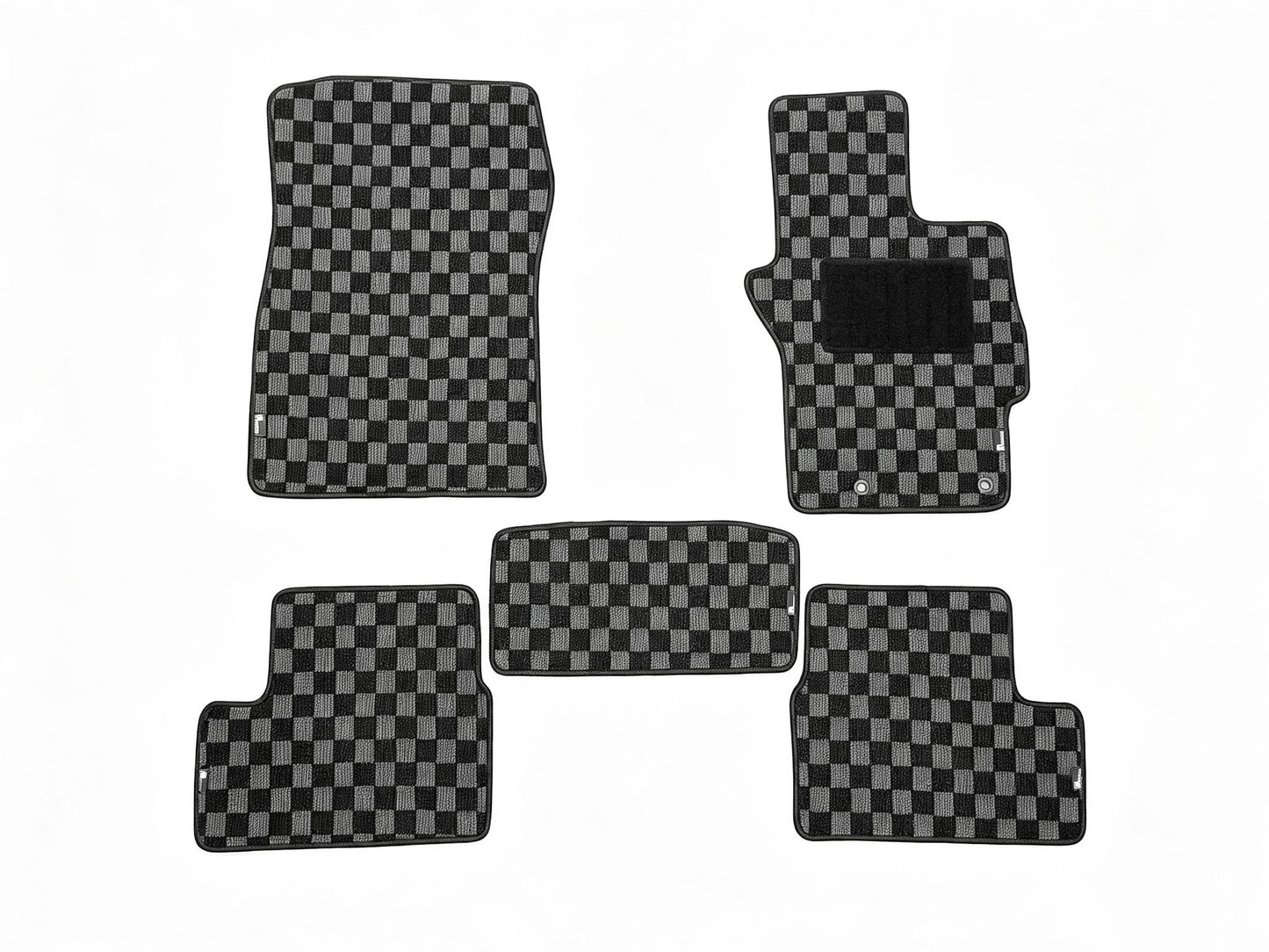 Full CZ4A Evo 10 checker floor mat set showing driver, passenger, rear mats and centre strip