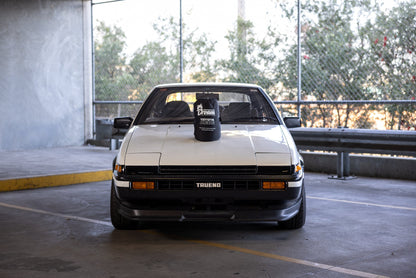 AE86 Sprinter Trueno with the Dream Performance AE86 car cover bag on the bonnet
