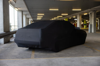 Rear of the Toyota AE86 indoor car cover with elasticated hem under the bumper